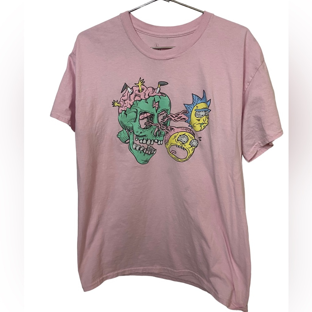 Awesome Rick & Morty PINK Retro Neon Skull Men’s L T-Shirt Rare - Picture 1 of 7